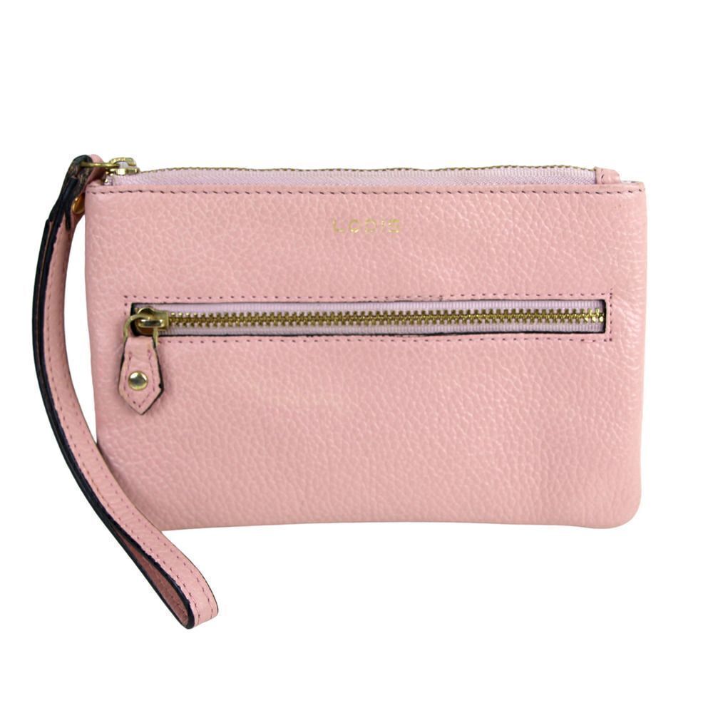 Lodis POWDER PINK GENUINE LEATHER ZIP TOP WALLET CLUTCH WRISTLET